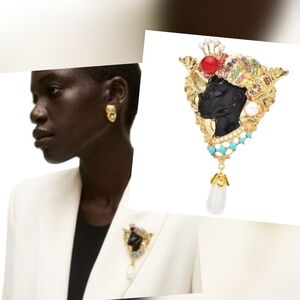 Nwot ZARA Heritage Cameo Brooch African Woman Pride Cultural